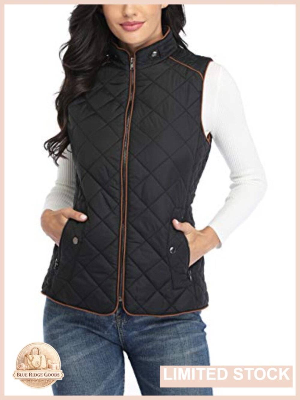 Quilted Vest Zip Up Stand Collar Lightweight Padded Winter Outwear